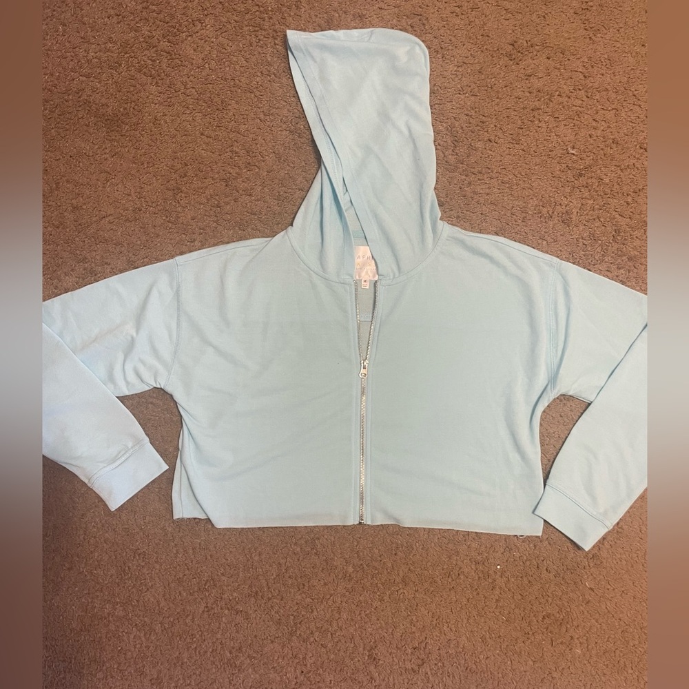 Light blue cropped zip-up sweatshirt hoodie